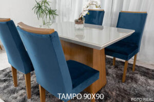 Mesa-de-Jantar-Luna-Imbuia-Tampo-MDF-e-Vidro-Off-90×90-com-4-Cadeiras-Lunara-Veludo-Azul