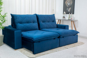 Sofá Retrátil Reclinável Hug 2.50m Espuma D33 Soft Veludo Azul K022